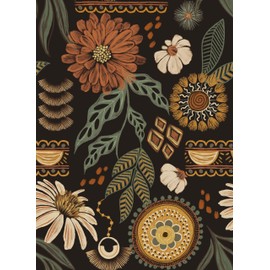 Simon&Siff Boho Wallpaper Peel and Stick, 17.3'' x 480" Sun Floral Retro Removable Contact Paper Dark Botanical Flowers Wall Mural for Decorative Bedroom Bathroom Home Wall