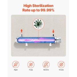 VEVOR Purifier UV water, 12 W, 1 GPM, 110 V, versatile ultraviolet water purification filter with stainless steel housing, UV water filter for the whole house with quartz sleeve