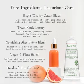 BARR-CO. Fir & Grapefruit Hand & Body Cream, Woody Citrus Scent, Body Cream for Dry Cracked Skin, Suitable for Aging Crepey Skin, Moisturizing Shea Butter Cream, 3.4 oz