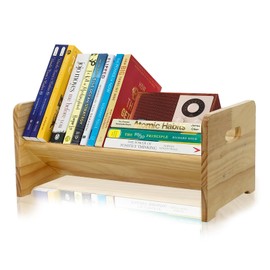 Desktop Bookshelf Organizer, Wood Office Tabletop Book Storage Rack, Tilting Bookcase for Books/Magazine Display,Small Desktop Bookshelf,Desk Shelf