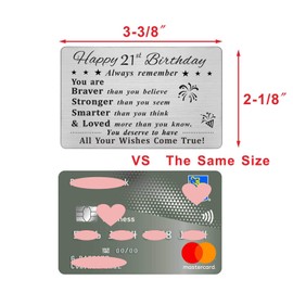 DEGASKEN Happy 21st Birthday Card, 21 Year Old Birthday Gifts for Men Women Him, Permanent Engraved Steel Wallet Card