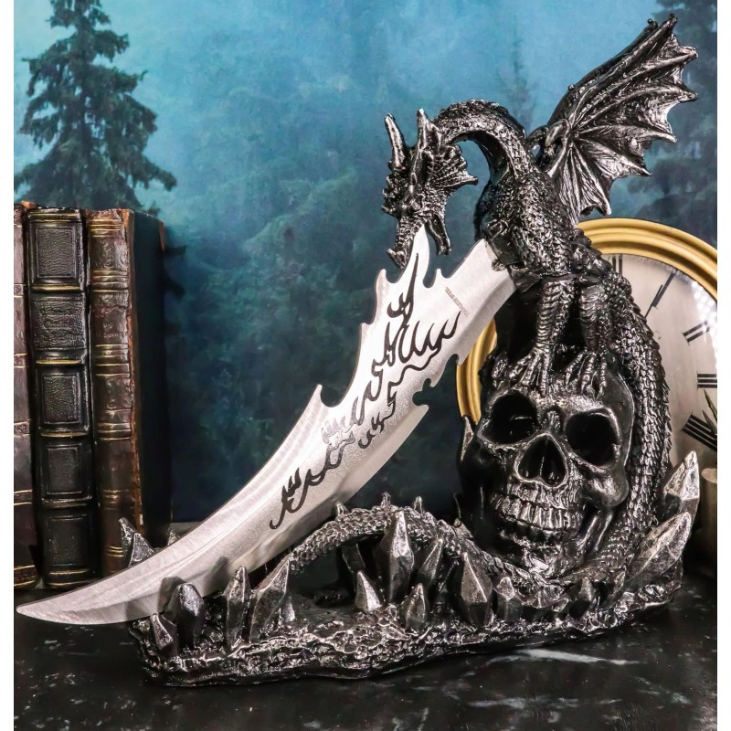Fantasy Leviathan Dragon On Graveyard Skull With Fire Dagger Letter