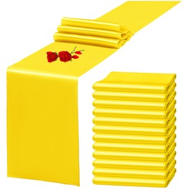 12 Pack Yellow Satin Table Runner 12 x 108 Inch Long Premium Table Runners for Wedding Party Events Decoration, Birthday Parties, Banquets Decorations, Graduations, Engagements