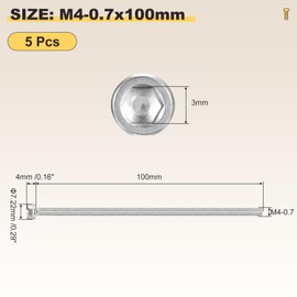 METALLIXITY Socket Head Cap Screw(M4-0.7x100mm)5Pcs, 304 Stainless Steel Allen Socket Drive Metric - Machine Internal Hex Screw UNC Coarse Thread, Silver Tone