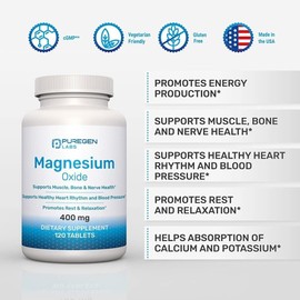 Puregen Magnesium Oxide 400mg High Potency Supplement 120 Tablets 2 Pack