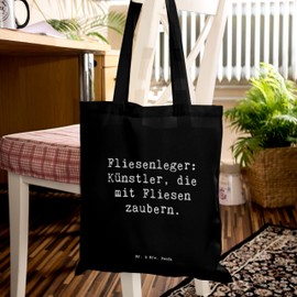 Mr. & Mrs. Panda Tote Bag with Saying "Fliesenleger: Künstler, die mit Fliesen zaubern. - Gift, Jute Bag, Craftsman, Craftsman, Professional Products, Laptop Bag, Fabric Bag, Professions, Shopping