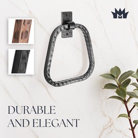 Monarch Abode 21131 Modern Towel Ring Holder Hand Hammered Wall Mount Bathroom and Kitchen Storage, Metal Towel Hanger, 7 inch, Matte Black