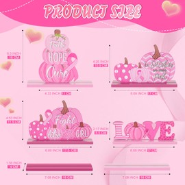 4 Pcs Breast Cancer Awareness Wood Centerpieces Pink Pumpkin Ribbon