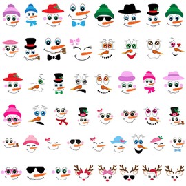 Mirabuy 51 Pcs Christmas Vinyl Stickers - Snowman & Reindeer Face Decals for Ornaments, Windows, Refrigerators, Walls & Doors