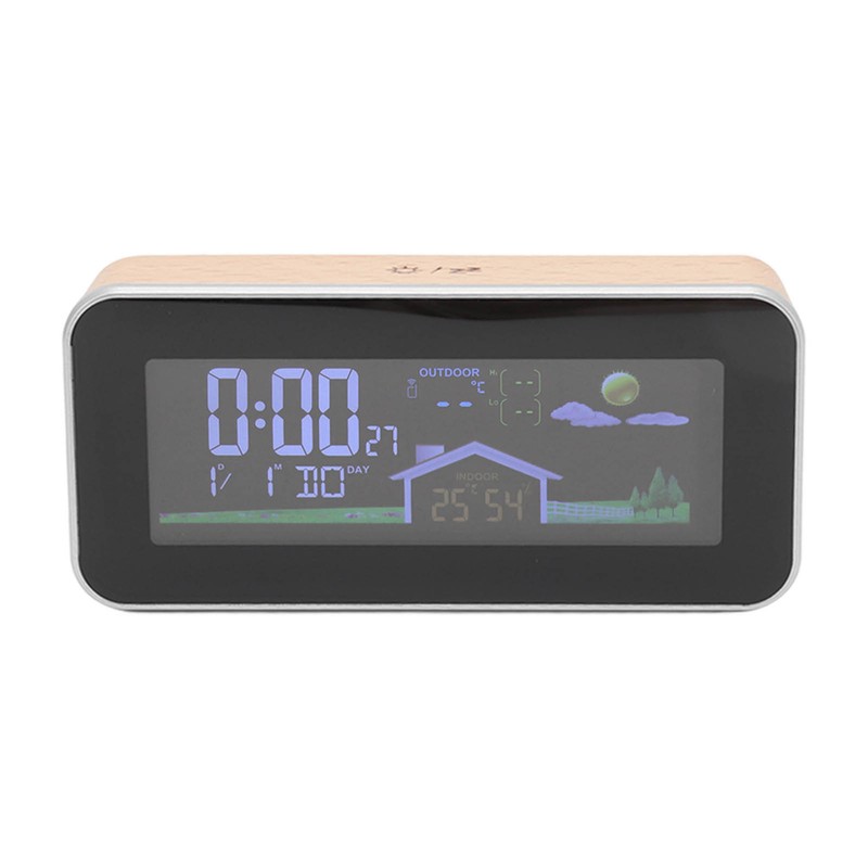 Digital Projection Alarm Clock VA HD Color Screen Wooden Weather