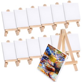 Toyvian Paquete De 12 Mini Lienzos Lienzo De Pintura Pequeño con Mini Caballete 4. 9X3. Kit De Pintura De Lienzos De Arte De 1 Pulgada para Niños Adolescentes Acrílico Vertiendo Aceite