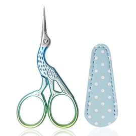 Embroidery Scissors, Stainless Steel Stork Scissors Small Craft Scissors for Sewing Cross Stitch Needlework Threading with PU Scissors Cover - Blue