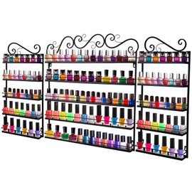 Sintuff 3 in 1 Nail Polish Rack Wall Mount Nail Polish Organizer Nail Rack 5 Tiers Nail Polish Shelf Storage Display Nail Polish Holder Stand Holds 200 Bottles for Home Salon Business Spa(Black)