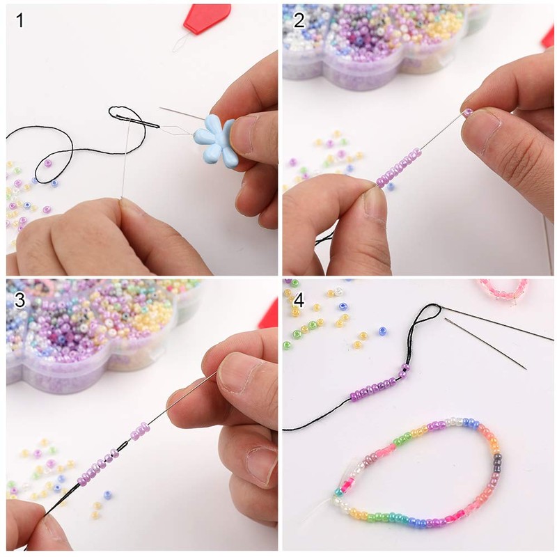 LUNARM 50 Pcs Beading Needles, 2 Sizes Seed Beads Extra
