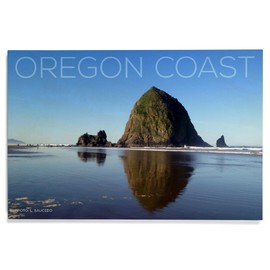Lantern Press 12x18 Inch Premium Wood Sign, Ready to Hang Wall Decor, Oregon Coast, Haystack Rock