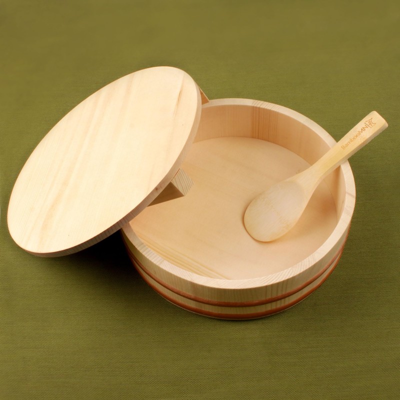 BambooMN 10.6" Hangiri Oke Sushi Rice Cooling Bowl/Tub with Lid,