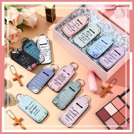 Heigble 36 Pcs Lipstick Holder Christian Key Chain Bulk Lip Balm Pouch with Metal Ring Religious Bible Gift(English)