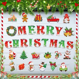 34 Pcs Merry Christmas Garage Door Magnets Decoration Snowman Santa Claus Gnome Candy Car Magnets Sticker Magnetic Holiday Refrigerator Magnets for Xmas Party Supplies Winter House School Decor