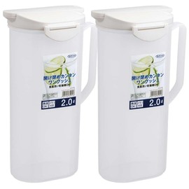 Iwasaki Industries K-291WS Cold Water Bottle, Fellowes, Handheld Fish Pitcher, 2.0 L, Set of 2, White, Easy to Hold Handle, Heat Resistant, One Push Opening, Wide Mouth for Easy Cleaning, Dishwasher