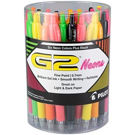 PILOT G2 Premium Refillable & Retractable Rolling Ball Gel Pens, Fine Point, Assorted Neon Color + Black Inks, 36-Pack Tub (14560)