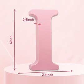 AOCEAN 6 Inch Pink Wood Letters Unfinished Wooden Letters for Wall MAGA Decorative Standing Letters Slices Sign Board for Crafts Christmas Decoration Home Party Projects (I)