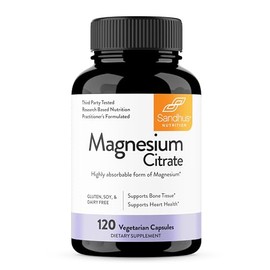 Sandhu's Citrato de magnesio Gluten altamente absorbente, diario de soja sin rellenos 120 cápsulas vegetarianas