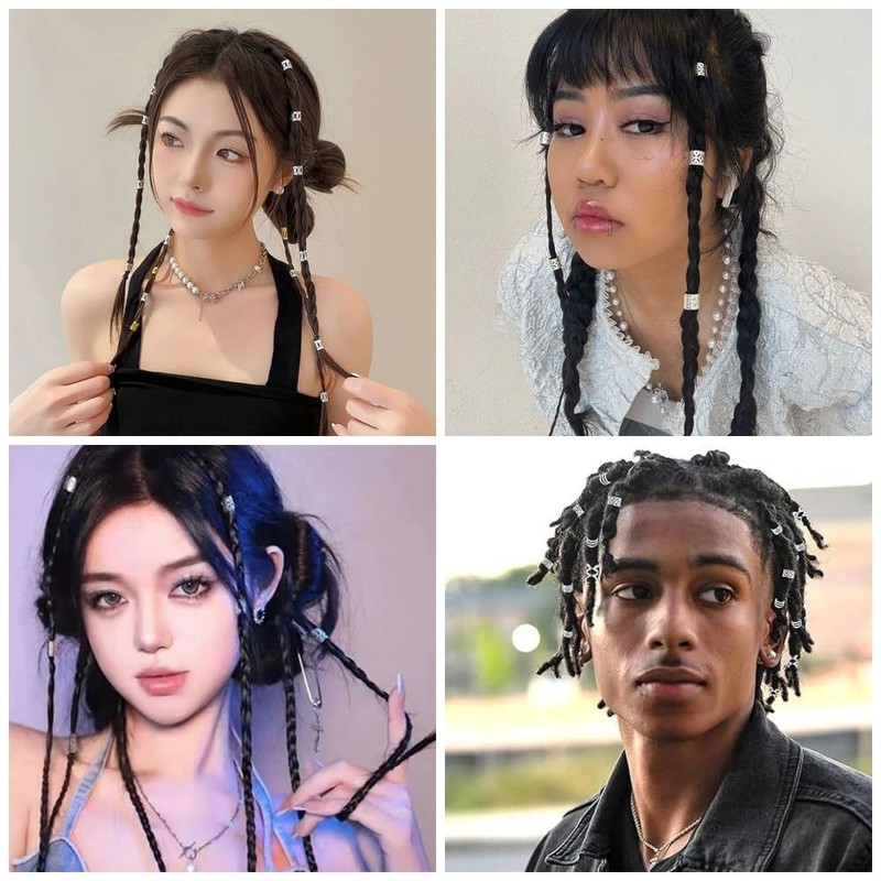 Jravezt ヘアビーズ 40個セット 髪飾り 編み込み用 ヘアブレイドリング 多種類 ヘアアクセサリー ヒップホップ ヘアアクセ