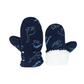 DOOVID Guantes de invierno con forro polar para niños pequeños, cálidos, impermeables, guantes de nieve para esquí, Dinosaurio Azul Y Gris, 6 - 24 Meses
