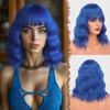 FESHFEN Bob Wig with Bangs, Dark Blue Shoulder Length Wavy