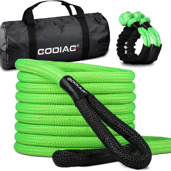 GODIAG 1"×30ft Kinetic Recovery Tow Rope (36500lbs) Heavy Duty Energy Rope with 2 Soft Shackles, 30% Elasticity Offroad Power Rope for Truck Jeep Car ATV UTV Tractor