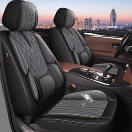 YORKNEIC Seat Covers Fit for Hyundai Santa Cruz 2022-2025: Waterproof Breathable Leather Car Seat Covers Cushion with Lumbar Support and Side Wings(2 Seats, Black&Grey)