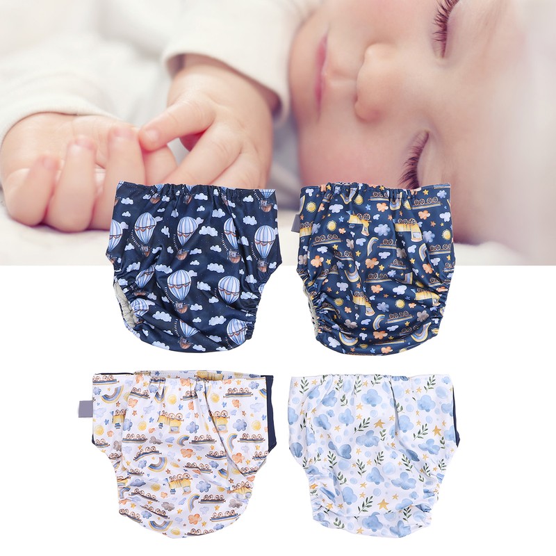 4 Pcs Reusable Cloth Diapers Easy to Set Up Washable