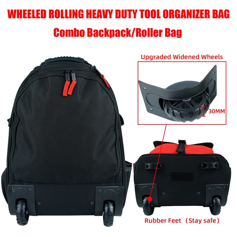 KUNN Rolling Tool Bag Backpack,Heavy Duty Tool Bags with Wheels,Water