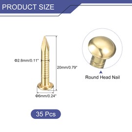 sourcing map 35Pcs Small Tiny Nails 2.8x20mm(DXL) Tiny Brass Nails Hardware Round Head Brass Nail for Wooden DIY Projects Decorative Boxes Household, Brass Tone