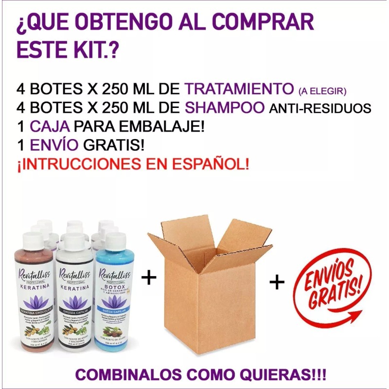 Revitalliss Tratamiento Keratina Brasileña Alaciado Permanente Kit 1lit