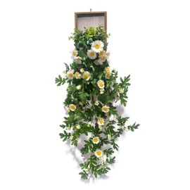 Artificial Plants Wall Hanging Decor, Faux Daisy Flower with Vine in Solid Wood Frames Wall Hanging Decor for Indoor Fake Plants Greenery, Living Room, Bedroom, Kitchen, Home, Office Decoration