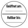 Pack of 100 – Test Badge Inscribable "Open am | Durable Until" Label Film Sticker, Black/W | Diameter 15-40 mm Made in Germany, Size: Diameter 15 mm
