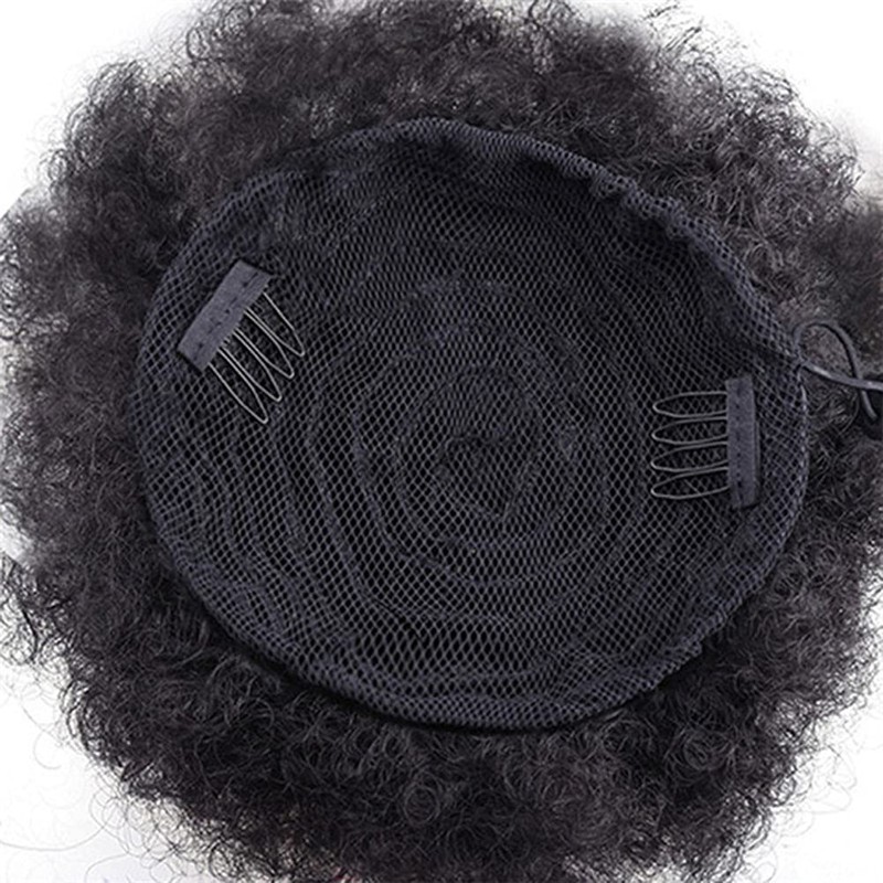 Afro Puff Drawstring Pferdeschwanz Synthetic Curly Natural Extension Haarteile (Black-1)