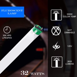 DYSMIO Case of 30 48 inch 32 Watts T8 High CRI Fluorescent Tube Light eco- Friendly Replacement Bulbs with Alto II Technology- 30 Pack, 5000K - Natural Light
