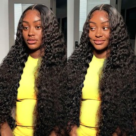 Glueless Wigs Human Hair Pre Plucked Pre Cut Wear And Go Deep Wave 13x4 Lace Front Wigs Human Hair Curly Human Hair Wig 180% Density Ready To Wear Glueless Wigs Human Hair Natural Black Color 28inch
