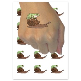 Tree Frog Riding Garden Snail Temporary Tattoo Water Resistant Fake Body Art Set Collection - 54 1" Tattoos (1 Sheet)