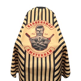 Gabri Professional Barber Cape Gown - Premium Hairdressing Cape for Hair Salon - Waterproof Hair Cutting Capes and Gowns for Barber Shops (Skull Barber Pattern (Yellow Stripes), 160cm (L) x 140cm (W))