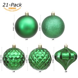 Sea Team 21-Pack Christmas Ball Ornaments with Strings, 80mm/3.15" Large Size Baubles, Shatterproof Plastic Christmas Bulbs, Hanging Decorations for Xmas Tree, Holiday, Wedding, Party, Green