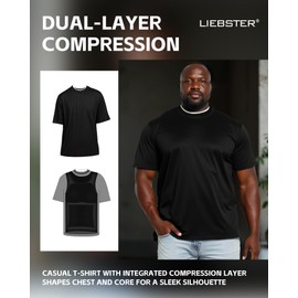 Liebster Men’s Dual-Layer Compression T-Shirt – Invisible Slimming, Gynecomastia Shapewear (3X-Large, Black)