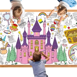 Zhzcncg Princess Party Activity Giant Coloring Poster 30x72Inch Drawing Paper oloring Table Cloth DIY PrincessTablecloth for Kids Princess Themed Activity Wall Home Classroom Party Suppiles