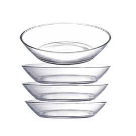 Clear Glass Salad Plates, Dinner Plate, 7.5inch Tempered Glass Dessert Plates for Fruits, Snack, Microwave Safe, Round 4Pack