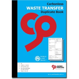Cherry Carbonless Duty of Care Waste Transfer Duplicate Book A5 | 50 Duplicate Sets for Business Waste Records | Perforated for Easy Removal | Environmentally Compliant | Made in The UK **2 Pack**