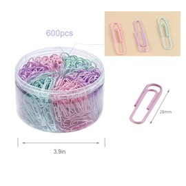 XUELUN Macaron Colored Paper Clips, 1.1" Medium Paper Clip（28mm, 600pcs Paperclips for Office Supplies and Organization