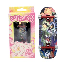 SPITBOARDS® 34mm Fingerboard Oldschool Cruiser Pro Complete Setup, Pre-Assembled 5-Layer Wood, Pro Trucks, Soft Urethane 60D Bearing Wheels, Real-Wear Graphics, Lasered Foam Tape 'Space Skull'