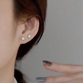 ALRNBY Turquoise Stud Earrings for Women Dainty 18K Gold Plated Earrings Western Jewelry Trendy Gift Flower Leaf Boho Earrings Dangle (Gold Stud-Blue)